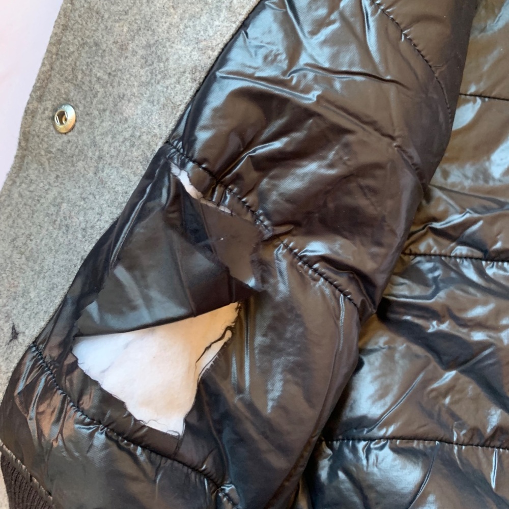 BLACK AND GREY NIKE WOOL AND LEATHER BOMBER COAT - Picture 9 of 9